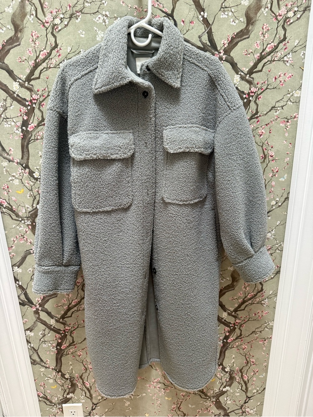 H&M Light Gray Teddy Sherpa Long Shacket
